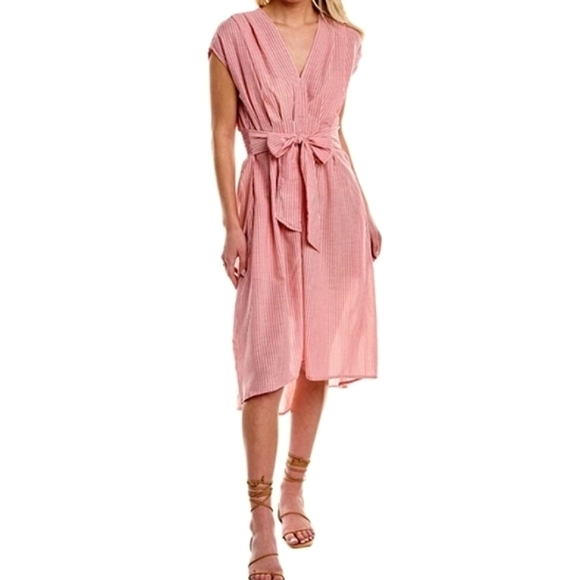 *** Re-Listed** Beautiful Max Studio Red w White Stripes Linen High Low Dress S - Picture 9 of 10